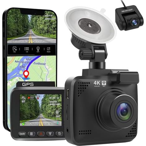 Enregistreur de conduite intelligent V53 True 4K Full HD 2160P, double caméra 4K + caméra de recul 1080P, avec chargeur de voiture (1/5)