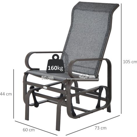 Silla mecedora Outsunny para jardín, silla de relax, columpio de metal para jardín, terraza o balcón, Texteline gris + marrón, 60 x 78 x 105 cm.