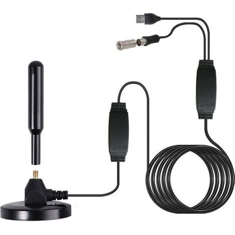 Antenne TV numérique DVB-T2,Antenne TV Puissante,TNT Amplificateur Signal Prendre en Charge de TV 4K 1080P VHF HDTV Gratuites,pour Intérieur et Extérieur,avec Base Magnétique avec Câble 5m