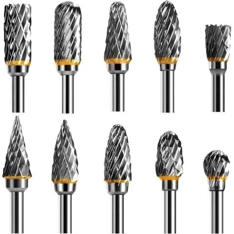 Jeu de Fraises Rotatives Acier Carbure de Tungstne Double Tranchant pour Outil rotatif, 10 pices Tige 1/8 pour Outil Rotatif pour Bricolage, Sculpture sur bois