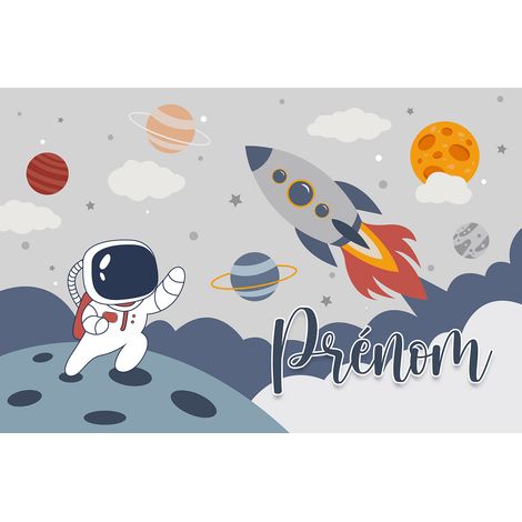 Papier peint panoramique enfant avec prénom personnalisable - Espace - 130 cm x 86 cm (1/2)