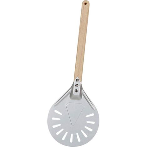 1 pelle à pizza professionnelle, manche long en bois naturel, pelle à pizza perforée en aluminium, 8 pouces (40 cm), pour four à pizza et cuisiniers amateurs