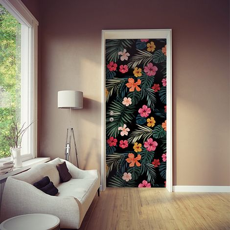 Sticker autocollant Hibiscus multicolore pour portes et placards, 204 cm X 83 cm (1/4)