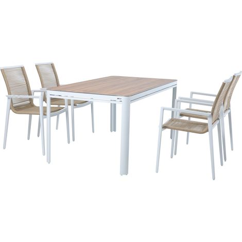 Axi Zora Salon De Jardin Avec Table Et 4 Chaises En Blanc / Marron Table Et Chaises De Jardin/Table De Jardin, Aspect Bois En Aluminium / Pspc Table À Manger D'Extérieur / Jardin (1/5)