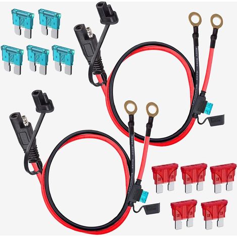 2 Connecteur SAE, Câble 10AWG, Borne O Anneau, Fusible Protection, Pour Moto Batterie (1/5)