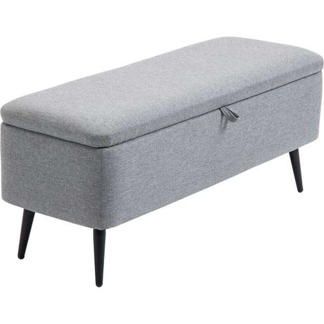 Banc banquette coffre de rangement 2 en 1 en tissu avec pieds en acier noir 102 x 40 x 39,5 cm gris