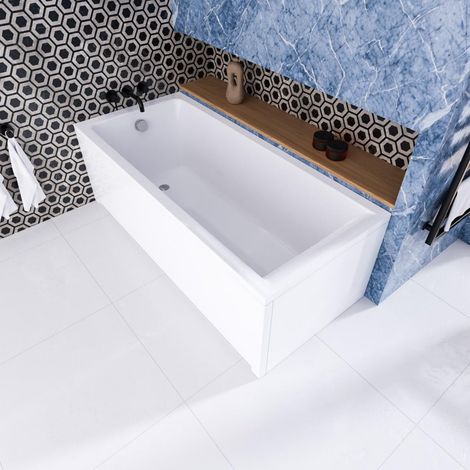 ECOLAM Badewanne Savia 150x70 cm + Schürze  moderne Wanne Rechteck Top QUALITÄT Acrylwanne I Komplett Set Ablauf Füße Silikon Design (1/5)
