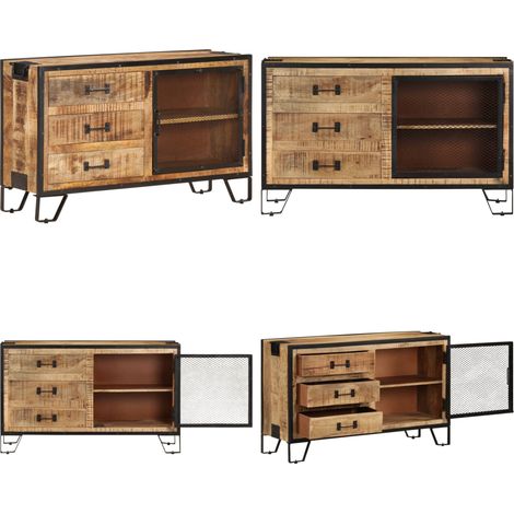 Buffet 100x31x60 cm Bois de manguier massif brut - Buffet Industriel - Meuble Rangement - Bois De Manguier - Design Rustique - Armoire Ouverte - Home & Living
