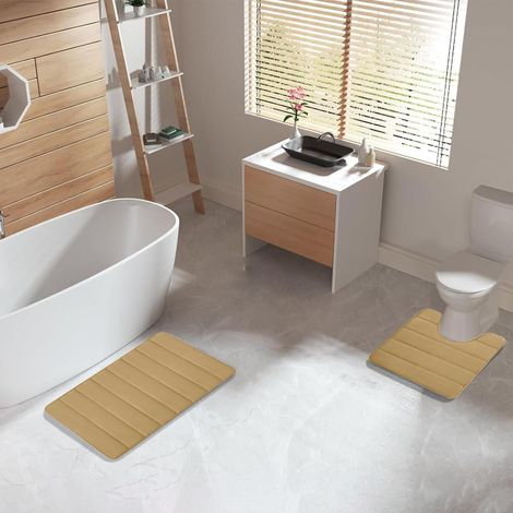 Tapis De Salle De Bain - Tapis Toilette 2 Pièces - Dos En Caoutchouc Anti-Dérapant - Velours Peluche Et Mousse Mémoire - 40x50 cm Et 40x60 cm (1/5)