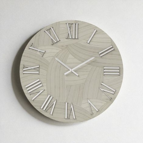 Orologio rotondo D60 cm in legno rivestito con parato e dettagli Argento ADAK (1/2)