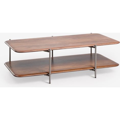 Table basse rectangulaire 120x60 cm en bois de manguier et acier inoxydable Vimara SKLUM