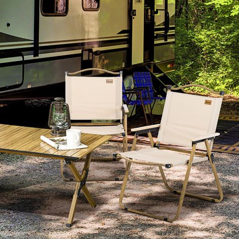 Sedie da campeggio pieghevoli set 2 in poliestere khaki, struttura in acciaio, 54x59x78 cm, leggere e portatili (1/5)