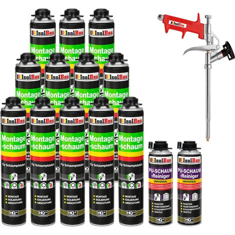 Bauschaum Set 12 x 750ml + 2 Reiniger + 1 Pistole PU Schaum Pistolenschaum (1/5)
