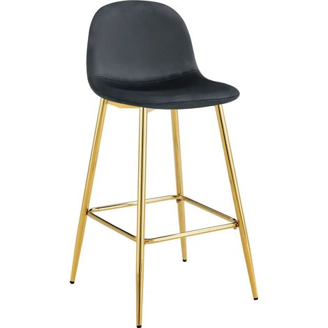 Lot 2 Tabourets de Bar Scandinave Velours Noir Pieds Gold 47,5x43x100cm