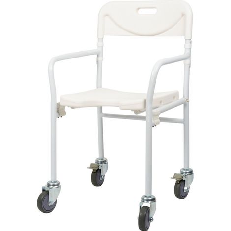 Chaise de douche Tobago sur roulettes – Assise anatomique avec découpe hygiénique – Dossier avec poignée – Dimensions 53 x 54 x 93 cm – Self Confort (1/5)