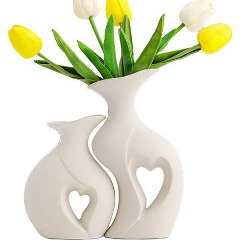 Vase en Céramique Céramique Esthétique en Forme de Cœur Vases Décoratifs pour Composition Florale Pour Salon Cuisine Bureau Mariage Anniversaire Fêtes et Cadeau (1/5)