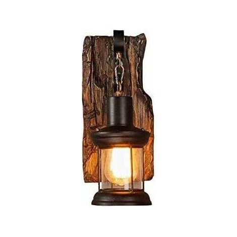 Wall Lights / Wall Washer Vintage Wood Wall Light, Vintage Metal Glass Wall Light E27 Base Wall Lighting Rustic Wood Wall Light and Vintage Antique Living Room Wall Light (1/5)