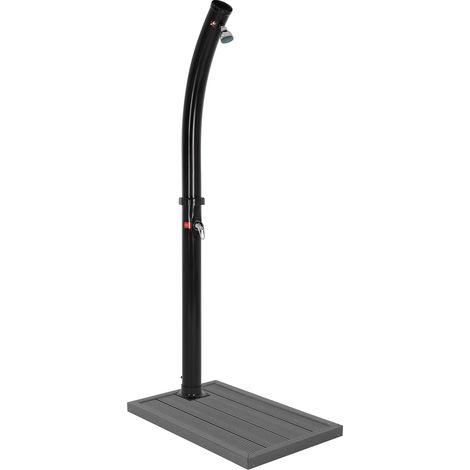 ML-Design Ducha Solar de Jardín Negro Curvado 20L 222cm Agua Caliente Hasta 60°C sin Electricidad con Elemento de Suelo Conexión Manguera Moderno Elegante Cabezal Ducha de Lluvia Ajustable y Grifo (1/5)