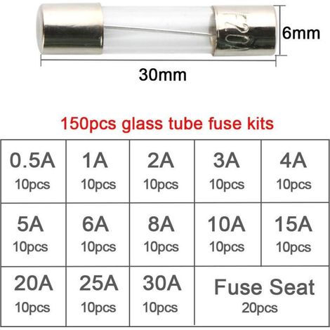 150Pcs 6X30mm Professionnel Voiture Fast-Souffler Verre Tube - 130Pcs Rapide Coup Verre Tube Fusible + 20Pcs Fusible Siège (1/3)