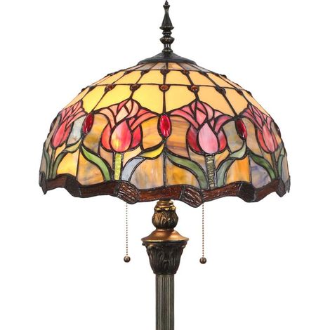 Floor Lamps For Living Room, Pastoral Style Shade Flower Light Red Tulip Stained Glass Window 64 Inches Height[Does not contain bulb] (1/5)