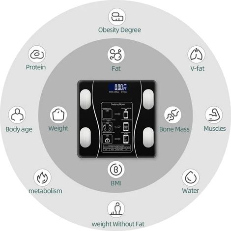 Bluetooth-Waage, Gewichtsmessung, Körperfettanteil, Muskelmasseüberwachung, kompakte Größe, automatische Abschaltung (1/5)