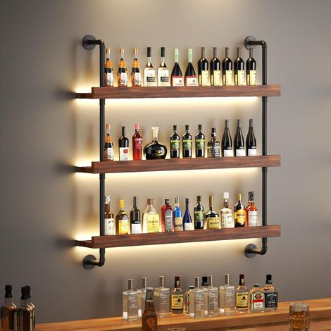 Porte-Bouteilles Muraux AVCE LED, Casier à Vin en MéTal avec Porte-Verre, Étagère À Vin Suspendu pour Maison, Cuisine, Bar, Salle À Manger (80x110x22cm) (1/5)