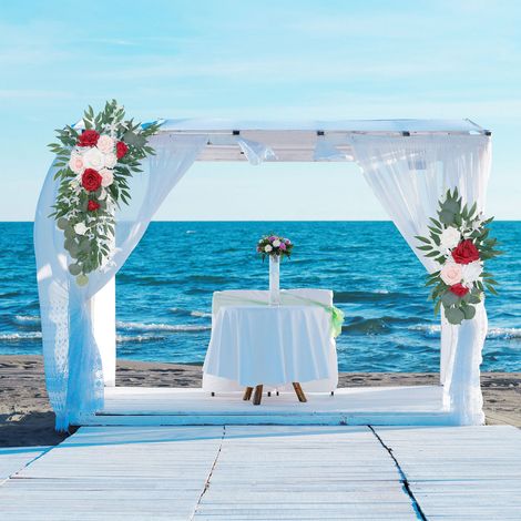 Décorations florales pour arche de mariage, décor de fond pour demande en mariage, roses artificielles, fleurs d'angle pour scène de mariage - grande fleur d'angle 75 x 45 cm, petite fleur d'angle 45  (1/5)