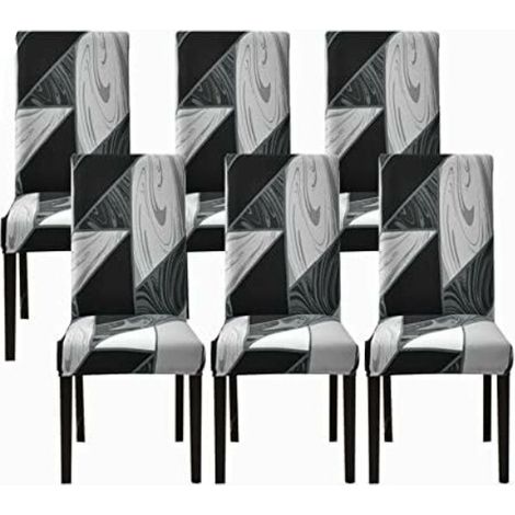 Lot de 6 housses de chaise de salle à manger extensibles (noir géométrique, lot de 6), housses de chaise universelles lavables, housses de chaise faciles à nettoyer pour la décoration de salle à mange (1/5)