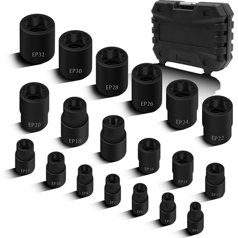 Lot de 19 douilles Torx Plus externes à 6 pans, douille E-Torx Plus externe 1/2", 3/8", 1/4", outil d'extraction de haute déformation (1/5)