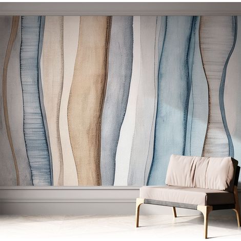 Papier peint adhésif avec colle pour décoration moderne de salon chambre à coucher cuisine et bureau Facile Rayures abstraites 312x219 cm (1/5)