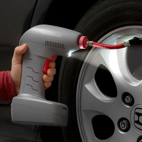 InnovaGoods Compressore d'aria portatile grigio e rosso con LED