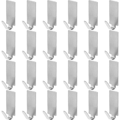 24pc Crochet adhésif Crochet en InoxCrochets Auto-adhésifs, Crochet Adhesif Mural, Porte Serviettes en Acier Inoxydable, pour Cuisine, Salle de Bains, Balconse, (1/4)