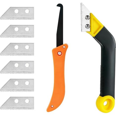 Lot de 9 Grattoirs à Joints de Carrelage avec 1 Scie Coudée et 7 Lames de Rechange, pour Enlever, Nettoyer et Préparer les Anciens Joints avant Rénovation et Rejointoiement (1/5)