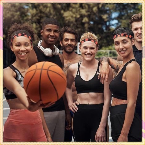 Lot de 4 bandeaux de basket-ball antidérapants pour filles, bandeaux de sport ajustables, noir et orange (1/4)