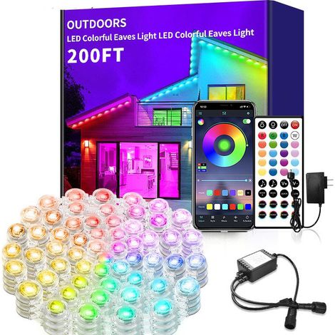 200 Fuß (ca. 61 m) RGB-Dachrinnenbeleuchtung mit Fernbedienung und App, individuell anpassbare Stimmungsmodi, IP67 wasserdicht, für Dekoration im Freien, Garten, Zuhause, Partys und Feiertage.
