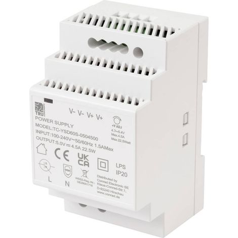 TRU COMPONENTS TC-13710876 Alimentatore per guida DIN Consumo (standby) 0.3 W 5 V/DC 4.5 A 22.5 W Num. uscite:1 x Conte