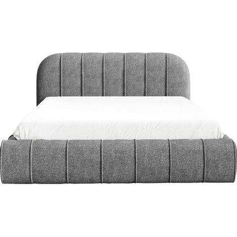 LONIE - Lit coffre tissu texturé 140x200cm Gris foncé (1/5)