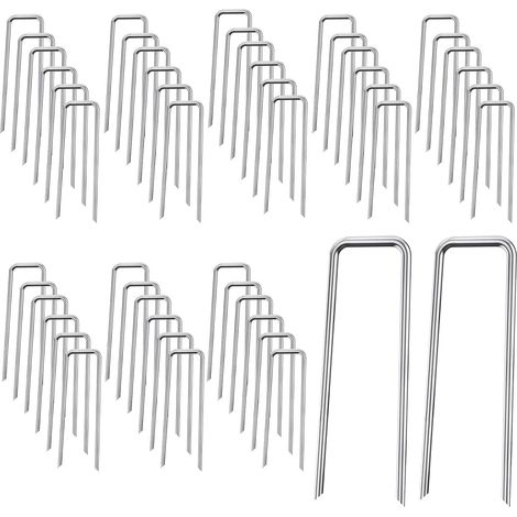 Piquets de, Ancrage au Sol, 50 Clous en Forme de U, Clous de Sol en Acier Inoxydable, Ancrage au Sol en Acier Inoxydable pour la Fixation de Gazon Artificiel, de Filets, de Tissus, 3x40x150mm (1/5)