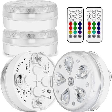 Vtizikl jardin piscine Éclairage de piscine submersible LED étanche avec télécommande RF, minuterie, 16 LED, ventouse et aimant (1/5)