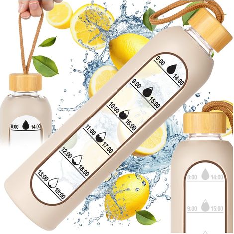 Motivationsflasche für Wassergetränke, große Sportflasche aus Glas und Silikon, 1 Liter (1/5)