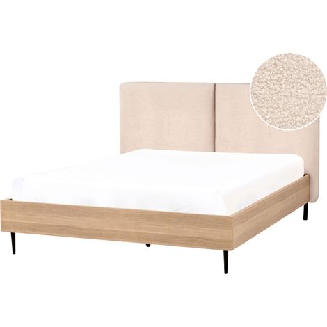 Cama moderna con cabecero de bouclé beige 140 x 200 cm Limanton (1/5)