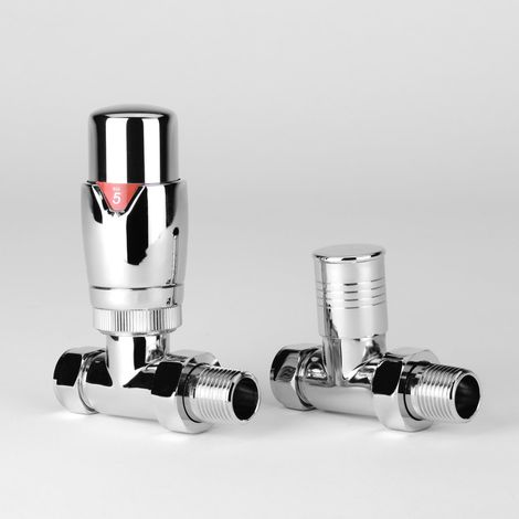 Oslo Straight Designer TRV with Round Top Lockshield with 15mm to 10mm Pipe Reducer