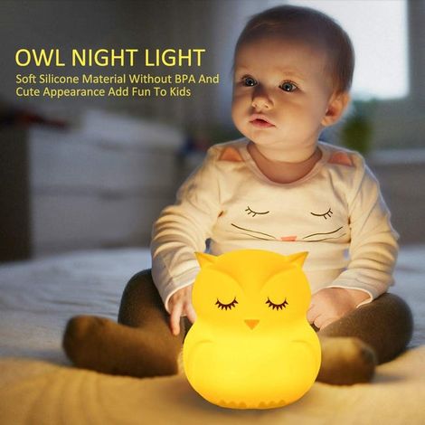Luce notturna per bambini, lampada a forma di gufo in silicone morbido, 9 colori, lampada da comodino ricaricabile per bambini, luce notturna a LED con telecomando (1/4)