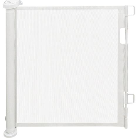 Barriere Chien Opération à Une Main,®,Barrière de Sécurité Rétractable pour Bébés,pour Escaliers, Couloirs, Cuisine,Intérieur et Extérieur,86 x 180 cm,blanc (1/5)