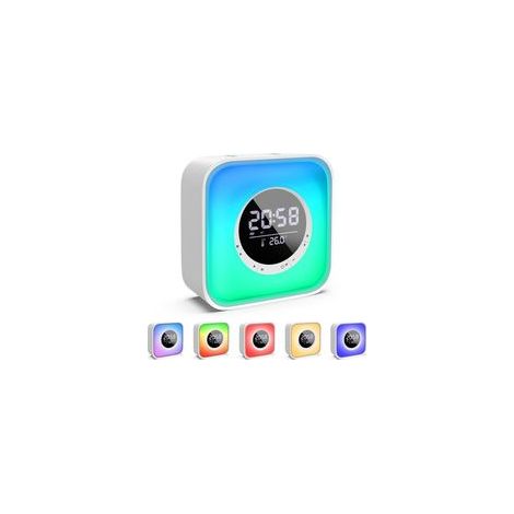 Sveglia luminosa con altoparlante Bluetooth – Lampada da comodino a LED a 10 colori – Radio FM – Visualizzazione della temperatura – Batteria ricaricabile da 3600 mAh (1/4)