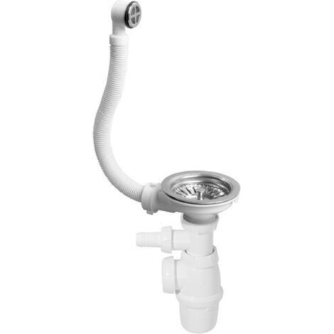 Komplettes Ablaufgarnitur-Set für Einzelbecken (90 mm) mit Edelstahl-Korbventil und verstellbarem Siphon – Wirquin 30723095, Chrom