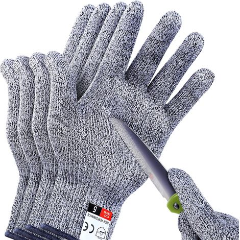 Gants anti-coupures de niveau 5, protection optimale pour la cuisine, la découpe de viande, la sculpture sur bois, le tranchage à la mandoline et plus encore (lot de 4) (1/5)
