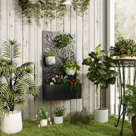 Jardinière avec brise-vue paravent treillis pour Plante Grimpante. bac à Fleurs - dim. 61L x 23l x 113H cm (1/5)