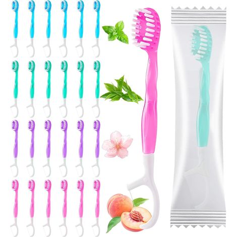 Mini Brosse a Dent Jetable avec Dentifrice 26 Brossettes à Dents Jetables, 5 en 1 et fil dentaire, avec dentifrice, mini brosses à dents de voyage, gratte-langue (pack mixte) (1/5)