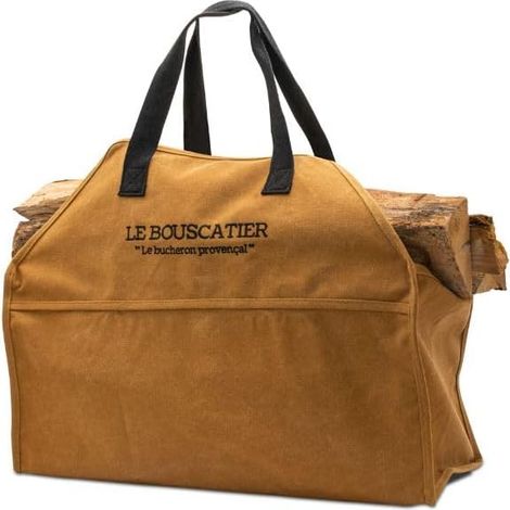 Sac de transport bois de chauffage, robuste et résistant pour bûches - 60x46x26cm de 50L. Panier multi usage extra large, accessoire pour poêle, cheminée insert ou brasero barbecue - Marron (1/5)